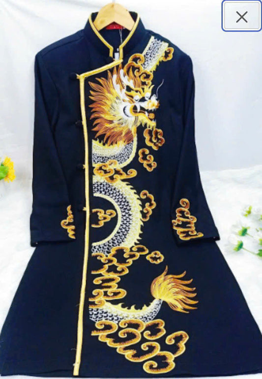 B101 - Áo dài nam thêu rồng màu xanh than