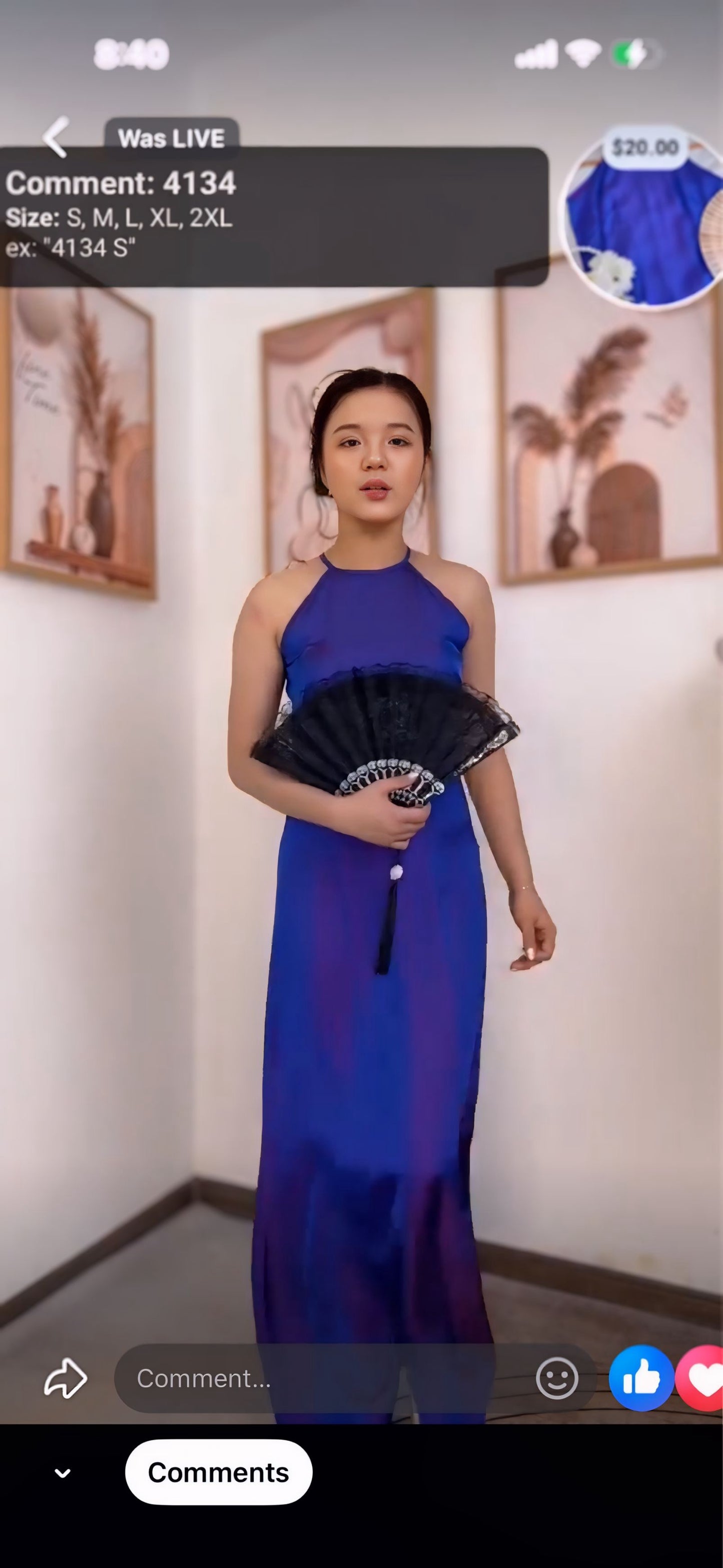 Y11 4134 - Đầm cổ yếm lụa double silk màu xanh coban ánh tím