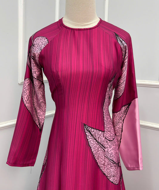 H309 1512 Áo only - Áo dài lụa ánh sao thiết kế màu hồng sen