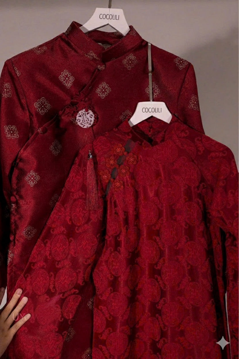 M245 1428 Áo only - Áo dài nữ lụa thọ dơi màu đỏ