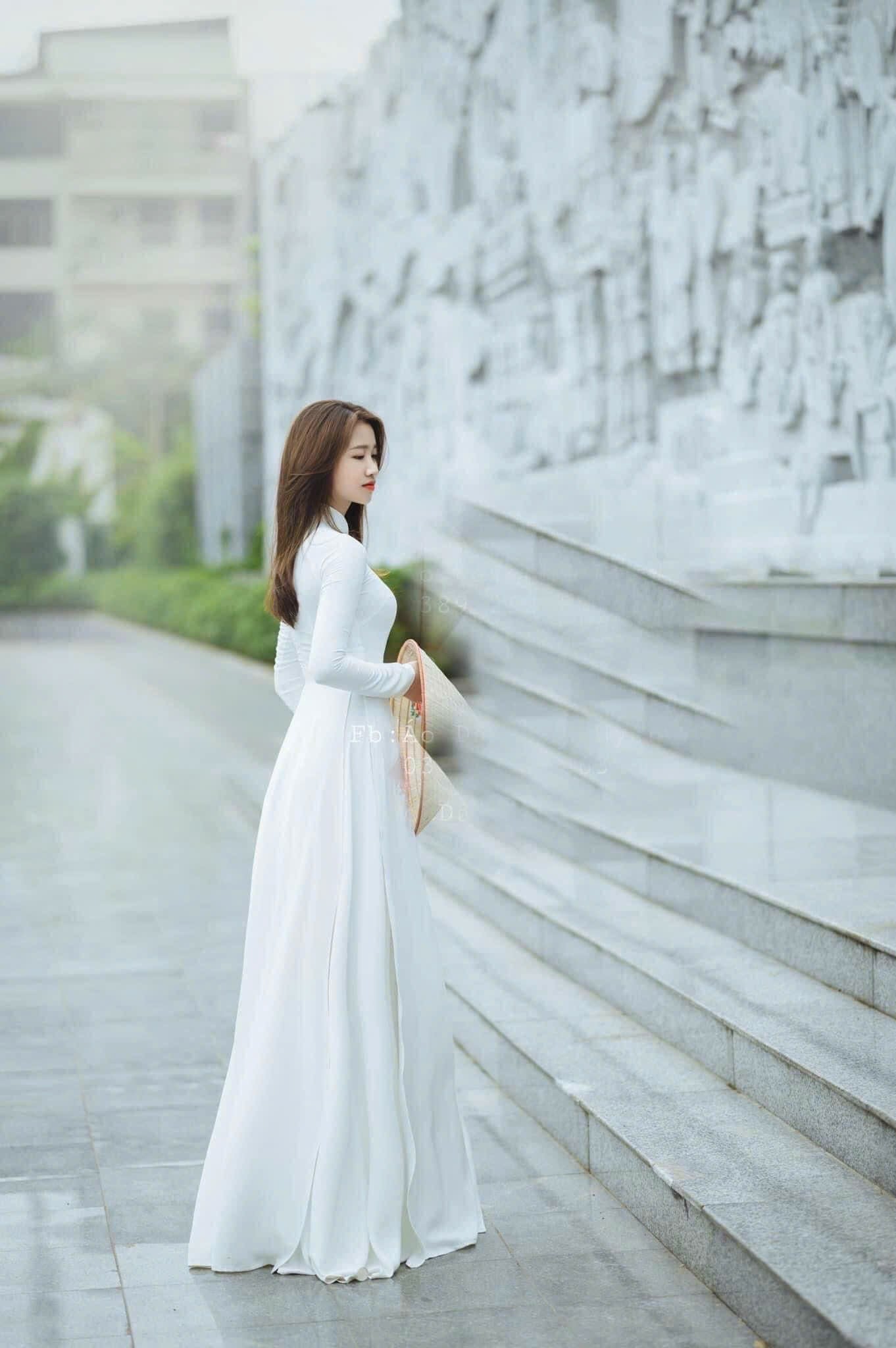 C021 Áo + quần - Áo dài 4 tà chiffon trơn trắng