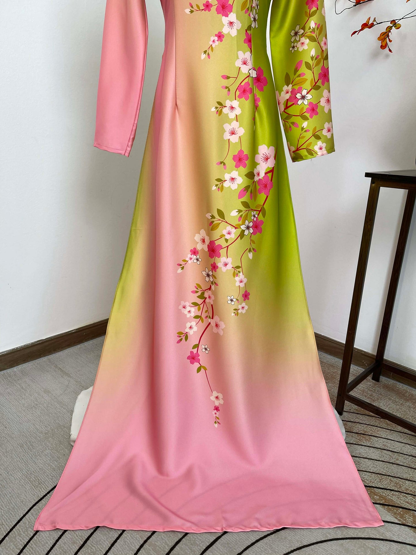 H452 1901 Áo only - Áo dài lụa ánh sao màu hồng đào