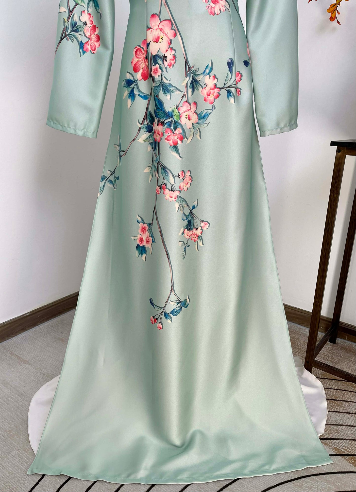 H457 1908 Áo only - Áo dài lụa ánh sao màu xanh