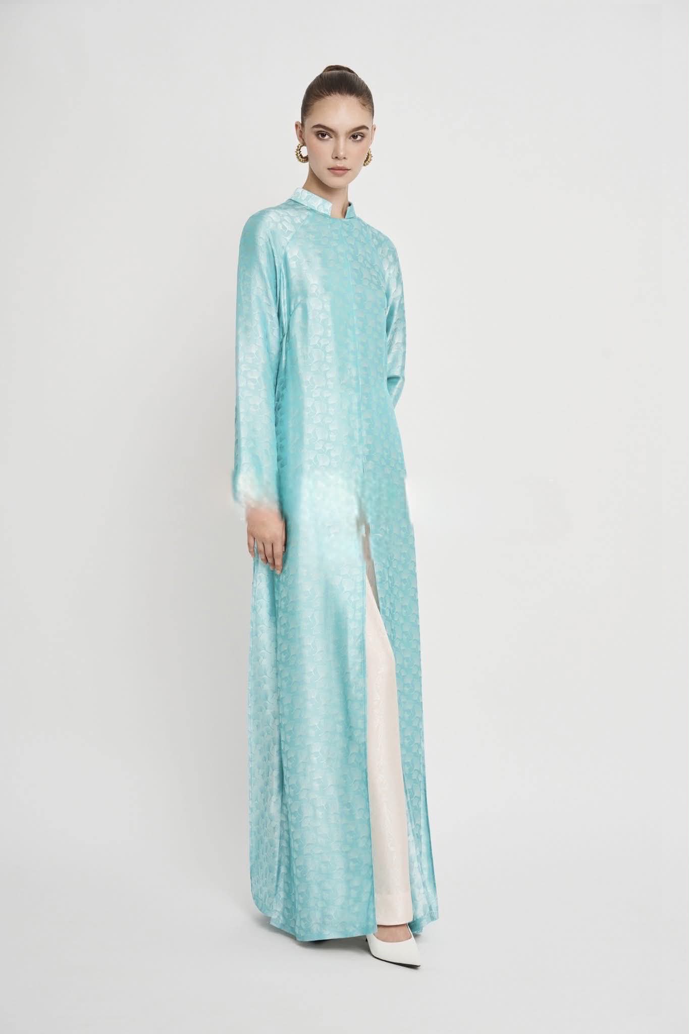 HD164 4470 Áo only no pants - Áo dài dáng suông 2 tà lụa nha xá
