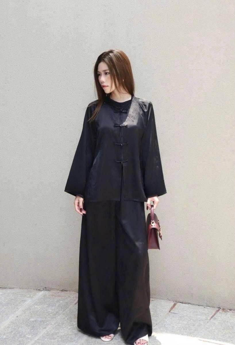 BB325 - Set bà ba lụa tằm màu đen