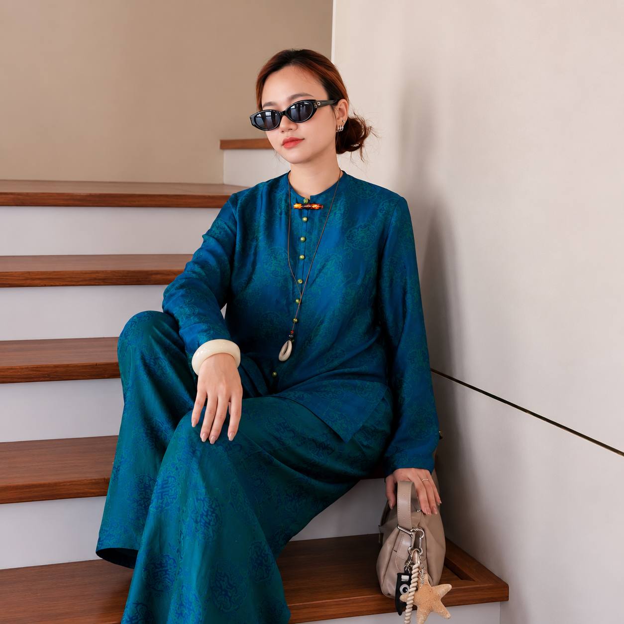 BB320 - Set bà ba lụa tằm ánh kim tencel thọ dơi
