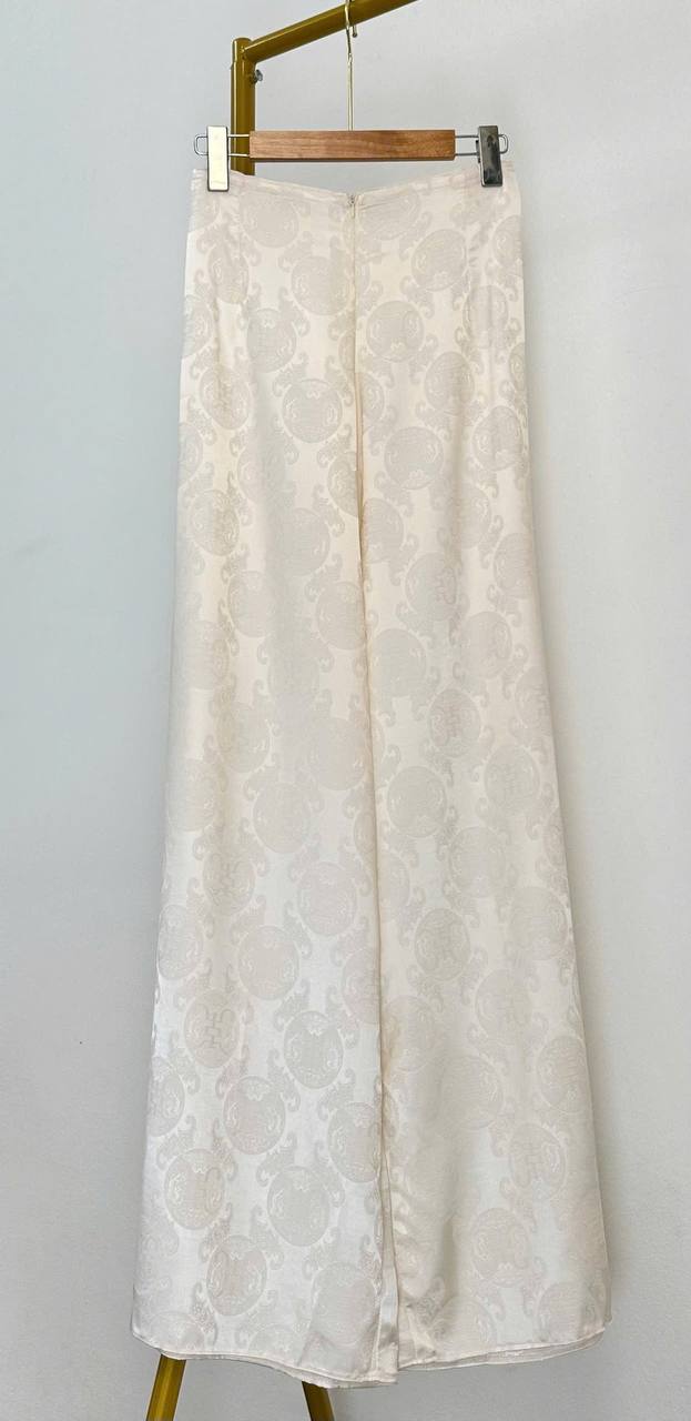 QT - 5266 Quần thường suông lụa gấm thọ dơi màu trắng