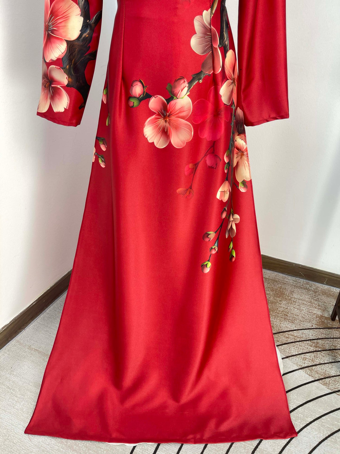 H481 1961 Áo only - Áo dài Tết lụa ánh sao màu đỏ đậm