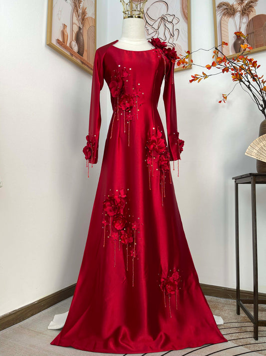 S246 2093 Áo only - Áo dài lụa thiết kế màu đỏ