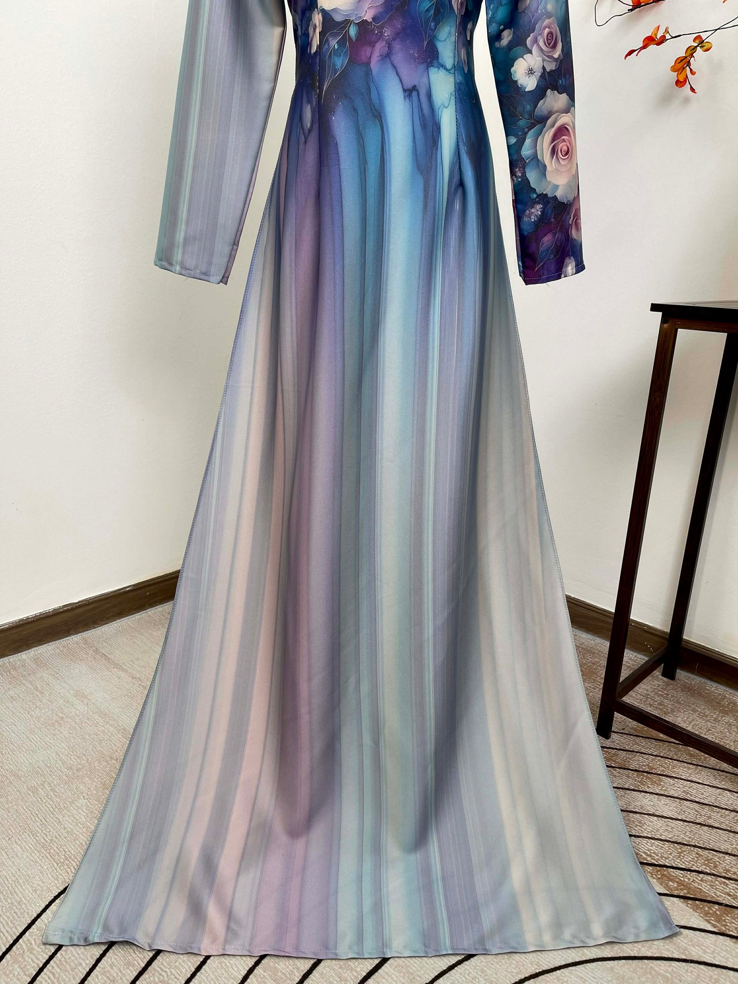 H464 1914 Áo only - Áo dài lụa ánh sao màu xanh dương