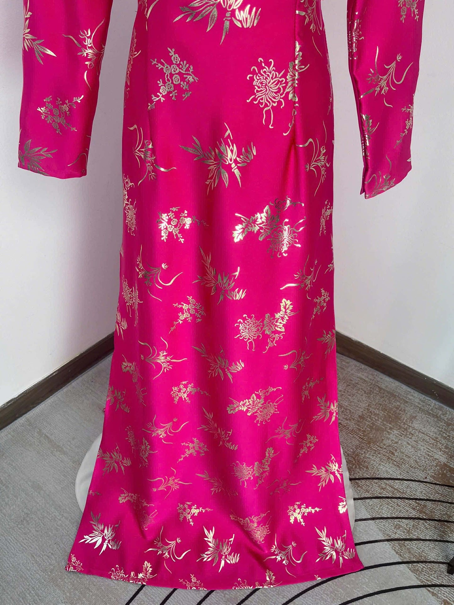 H497 1976 Áo only - Áo dài lụa dubai hồng sen