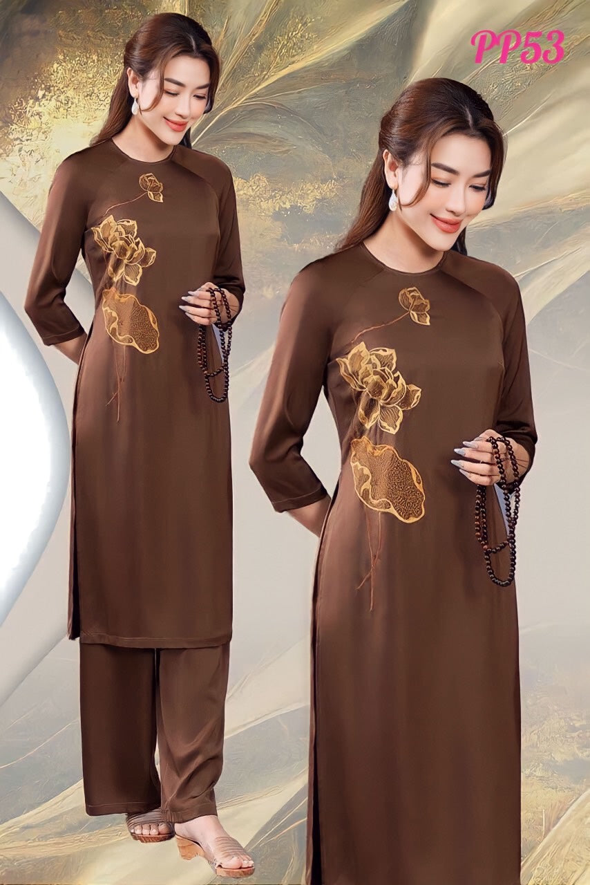 PP53 5127 Áo + quần - Bộ pháp phục lụa mỹ thêu sen