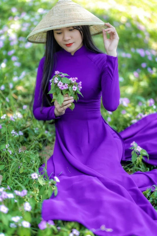 C10 Áo + quần - Áo dài chiffon 4 tà màu tím huế