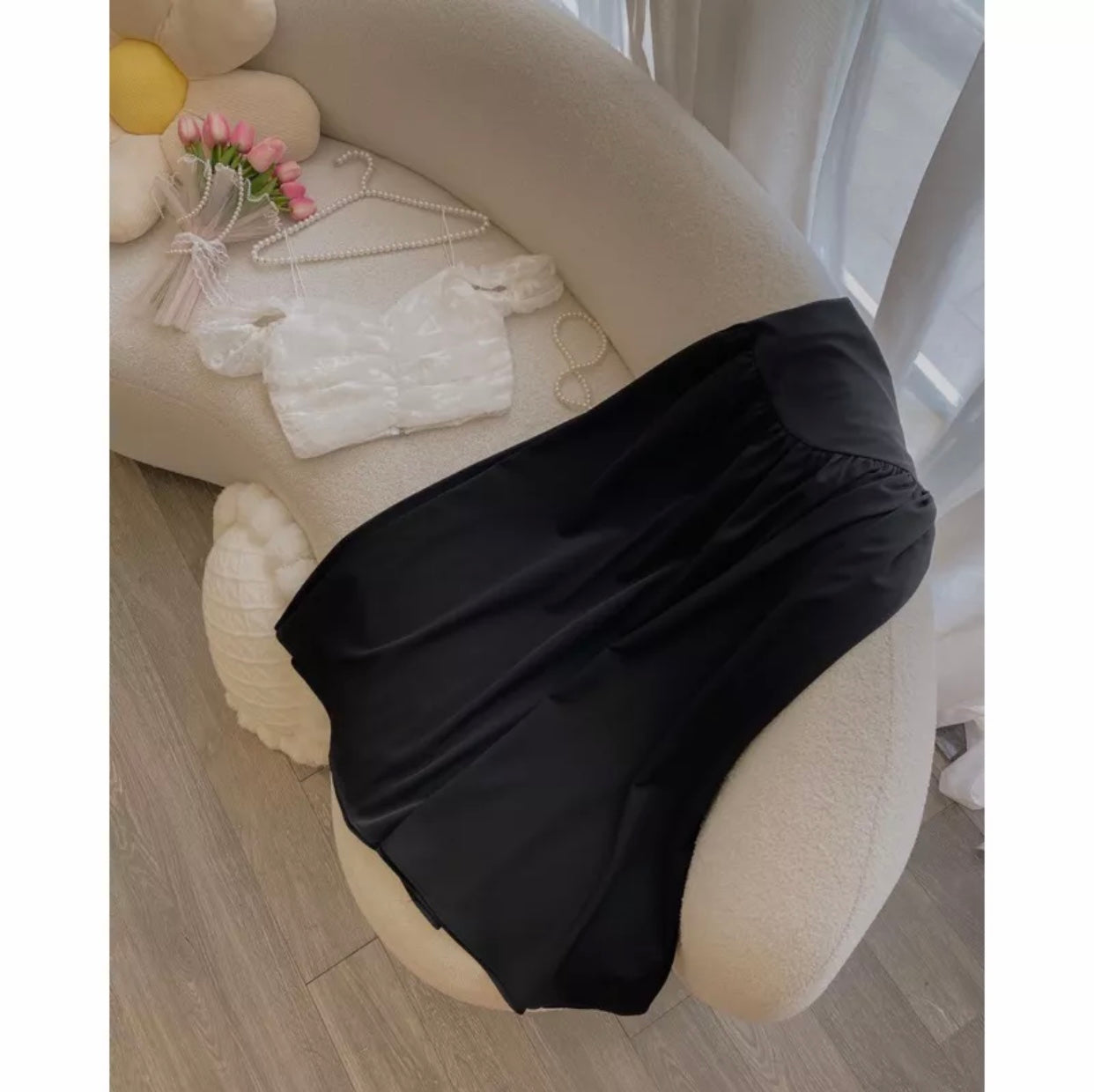 VX06 VX07 4354 - Set áo trễ vai croptop + chân váy