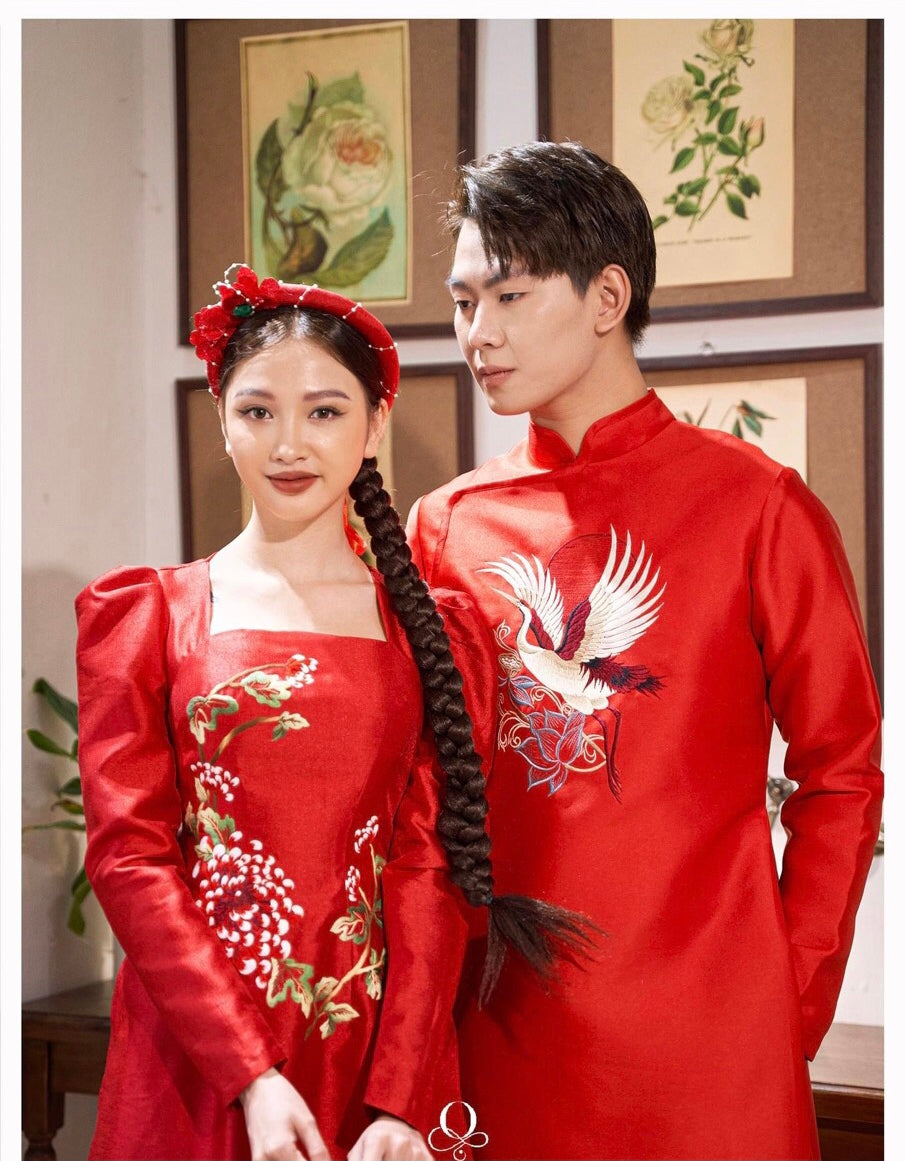 BL119 Bộ áo dài - Áo dài Mẹ màu đỏ tafta