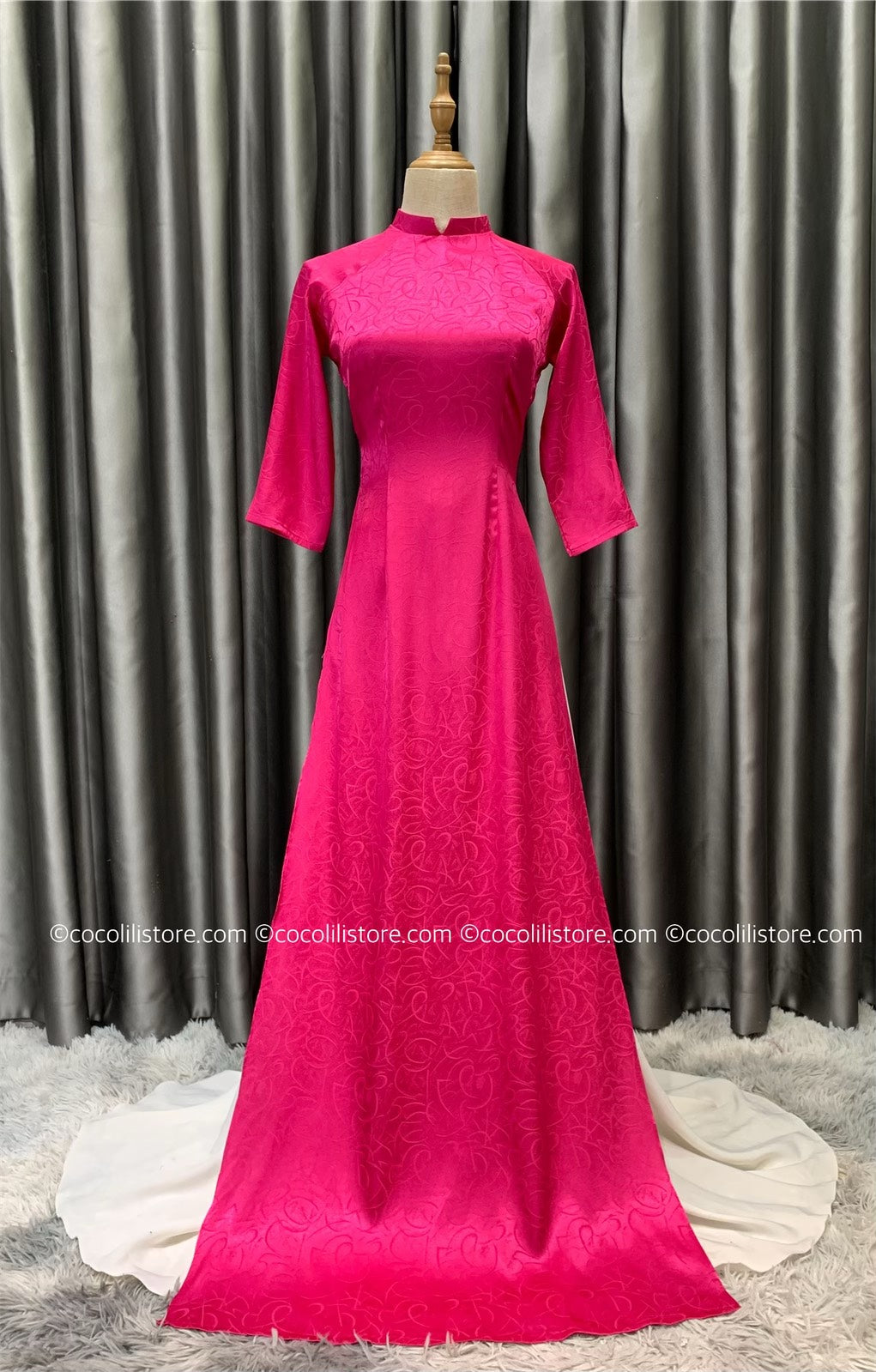 T117 3791 only áo - Áo dài lụa ánh trăng màu hồng sen