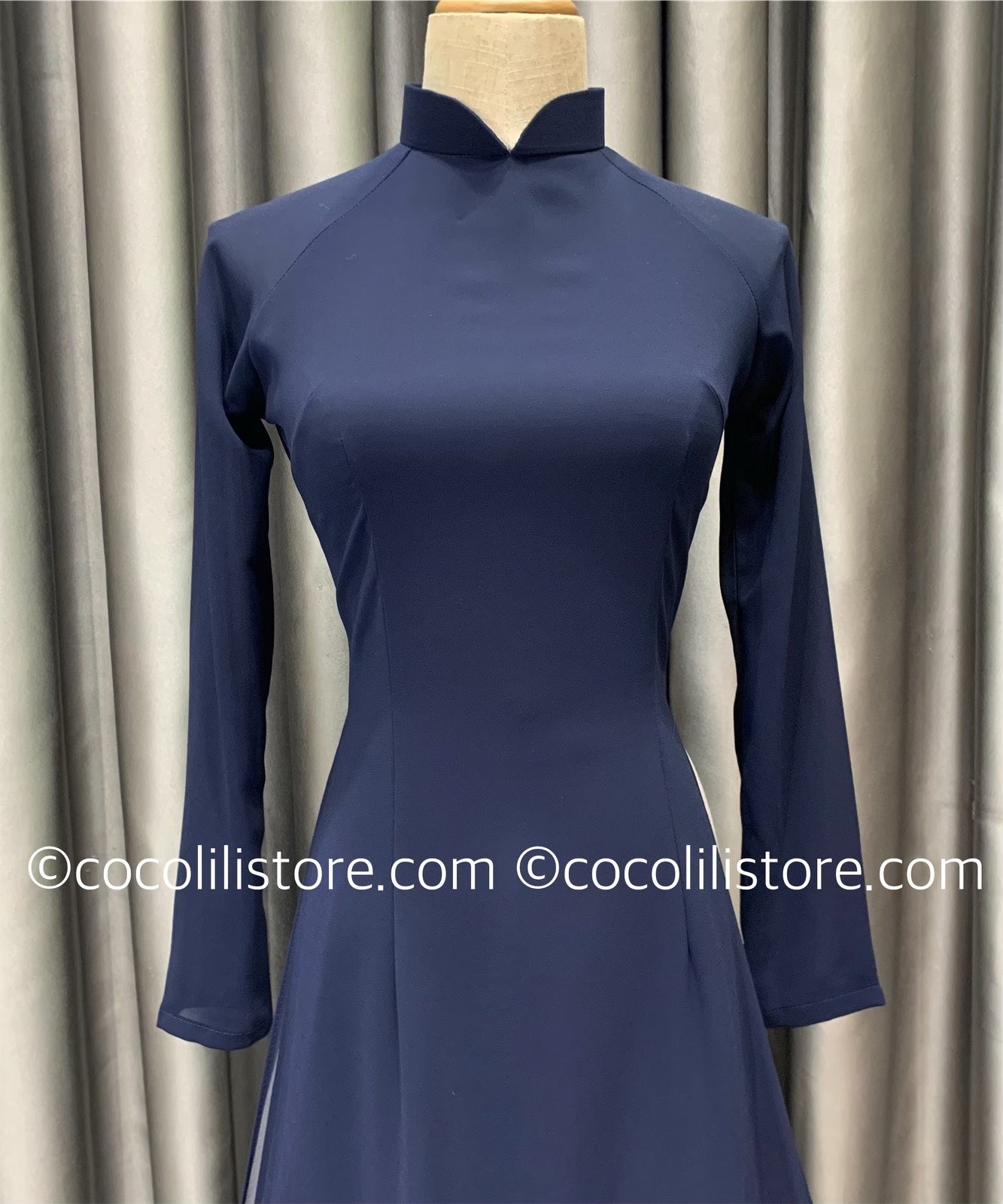 C45 4222 Áo + quần - Áo dài chiffon trơn xanh than