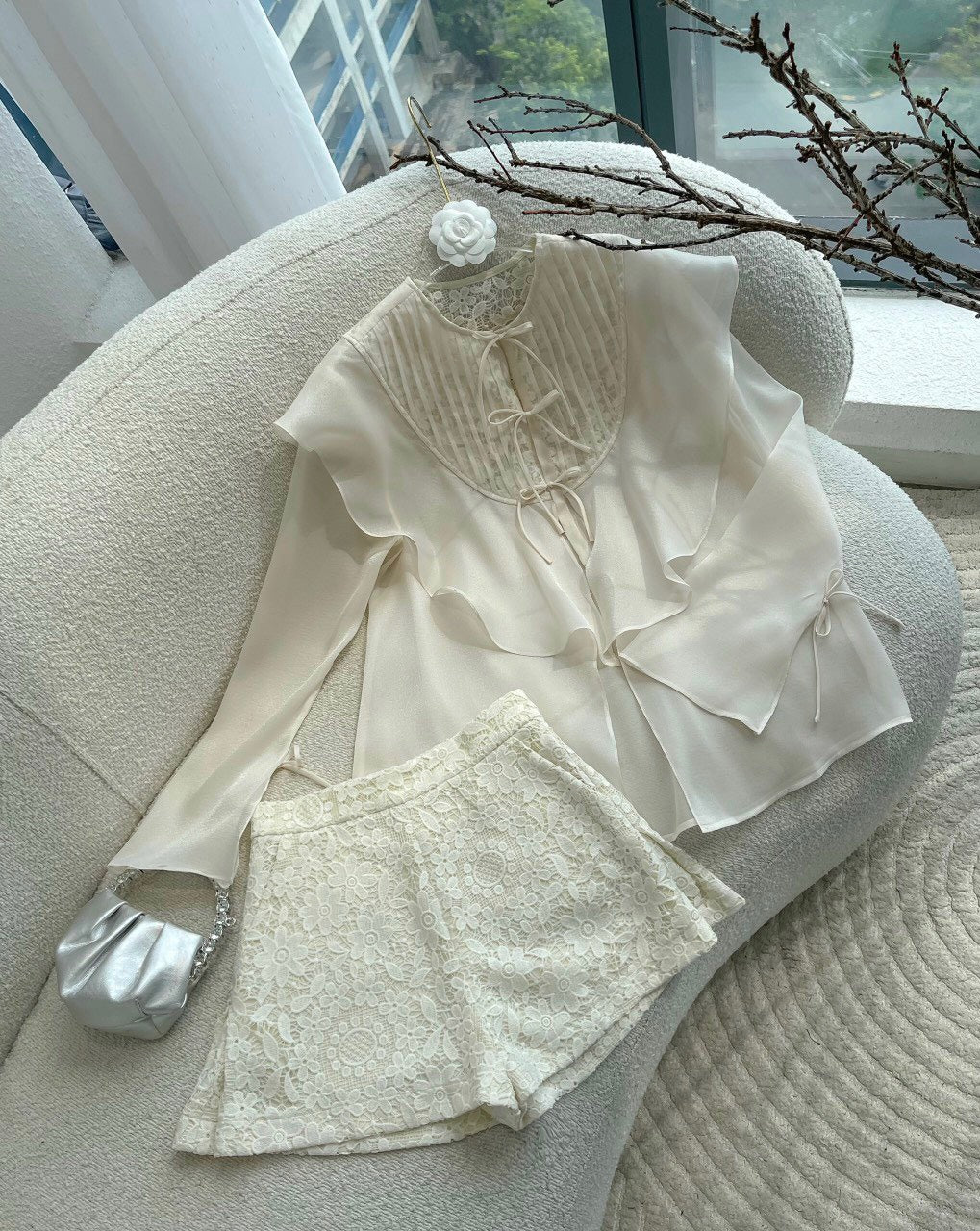 VX12 - Set áo dài tay + quần ren hàng cao cấp