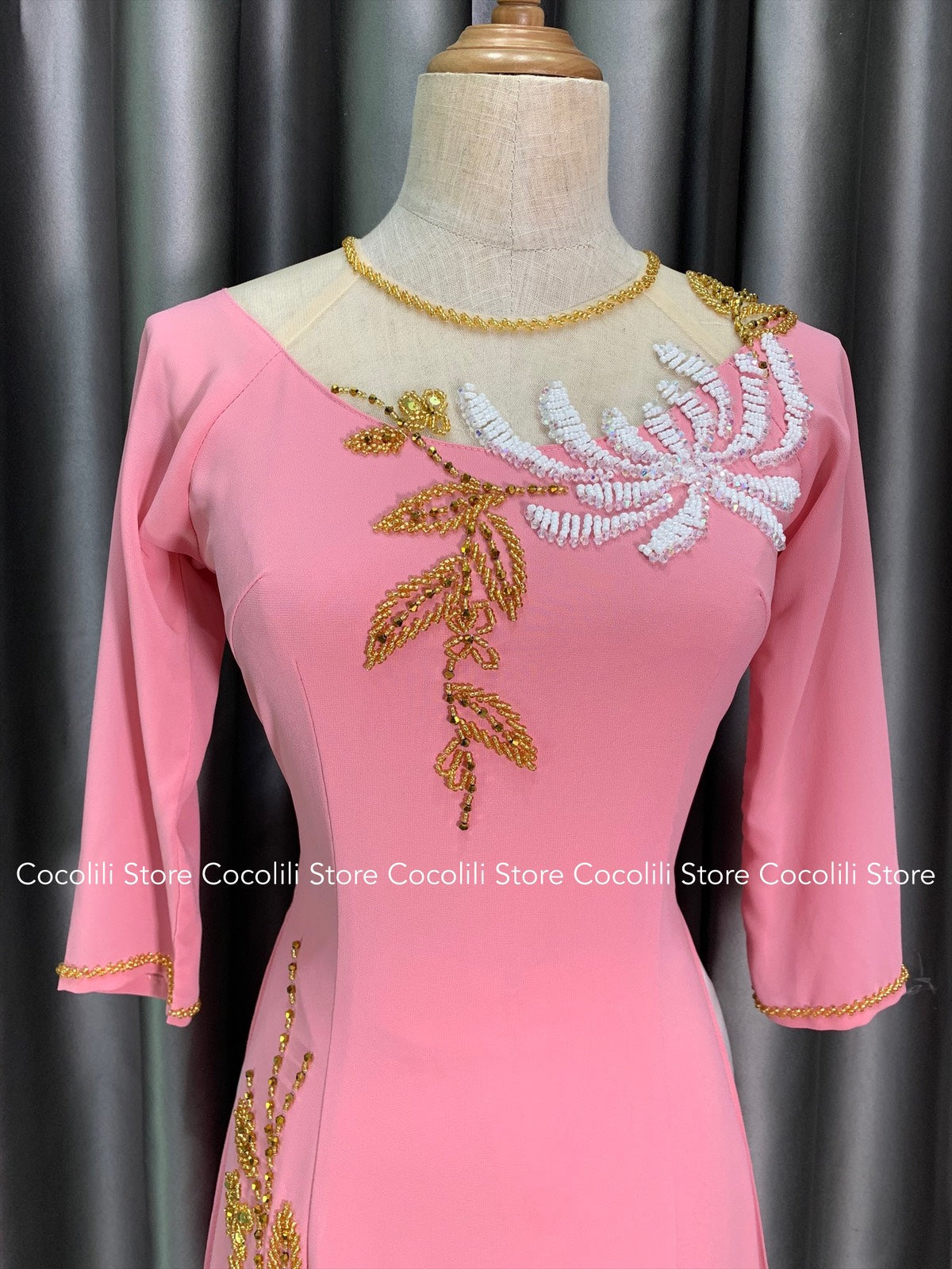 4414 S1061 only áo - Áo dài thiết kế chiffon 4 tà đính kết