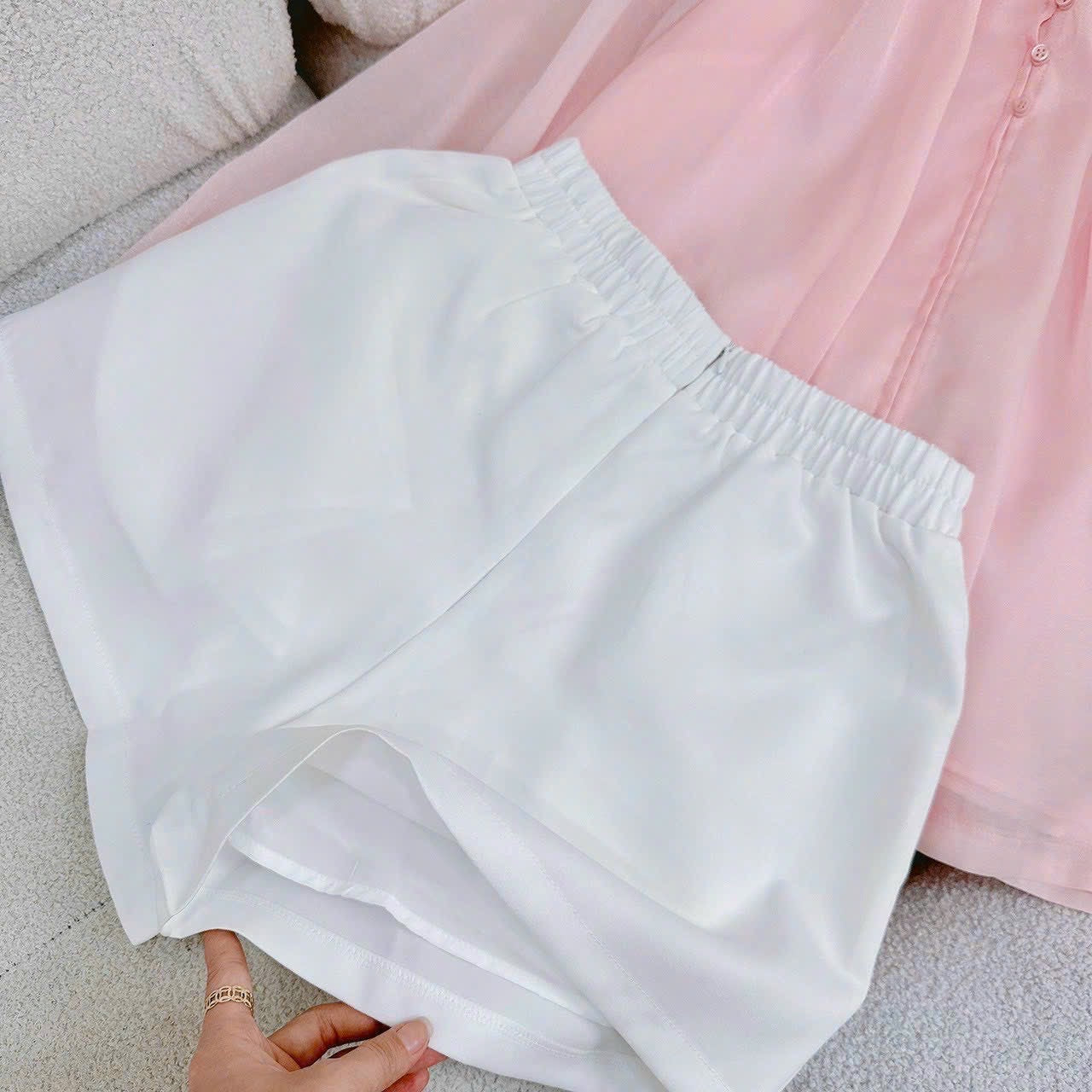 Set01 - Set áo baby doll hồng + quần đùi trắng