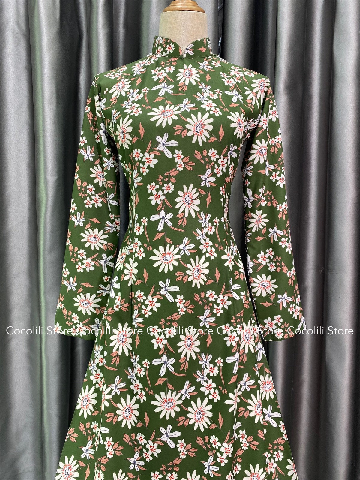 L177 4617 only ao - Ao dai lua my xanh cuc hoa mi