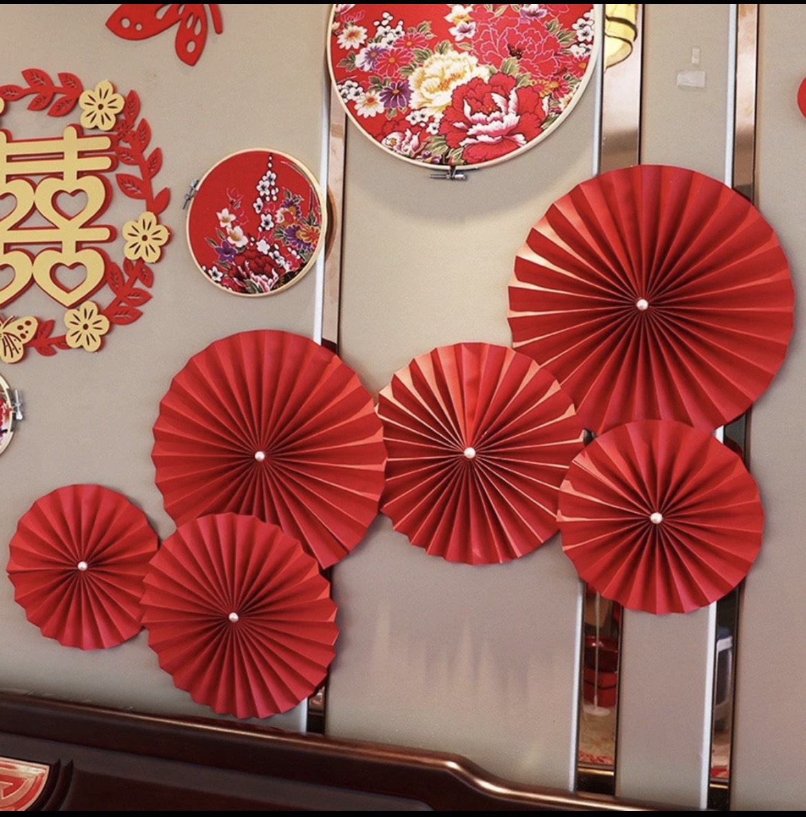 TET09 - Quạt giấy đỏ tròn 12 cái