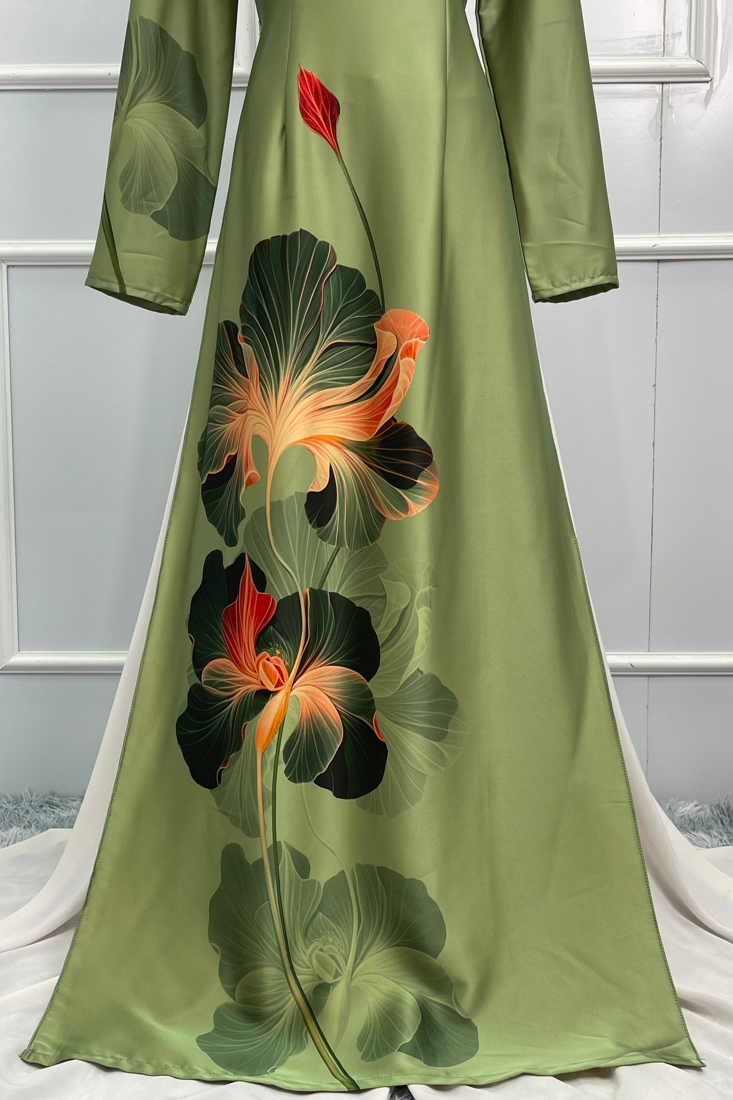 790 T360 Only áo- Áo dài mã não in 3D màu xanh olive