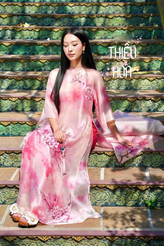 T402 - Áo dài cách tân dáng suông 4 tà Thiều Hoa