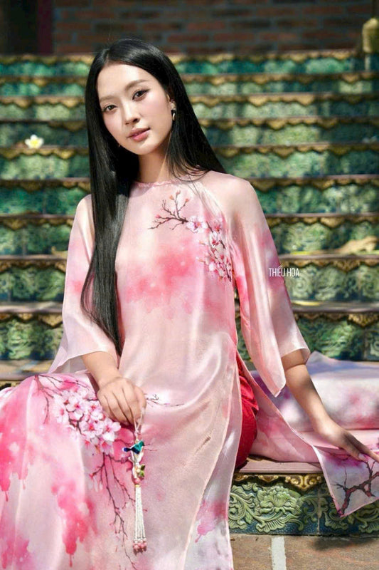 T402 - Áo dài cách tân dáng suông 4 tà Thiều Hoa