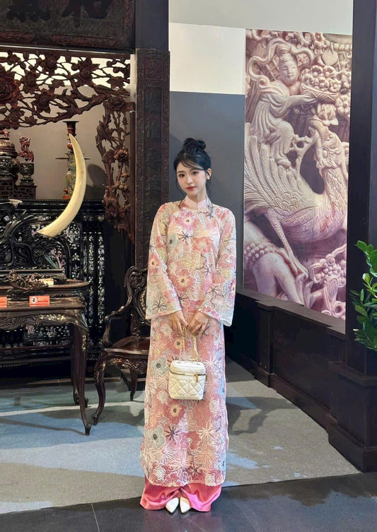 M208 717 Áo only - Áo dài dáng suông thiết kế đính hoa