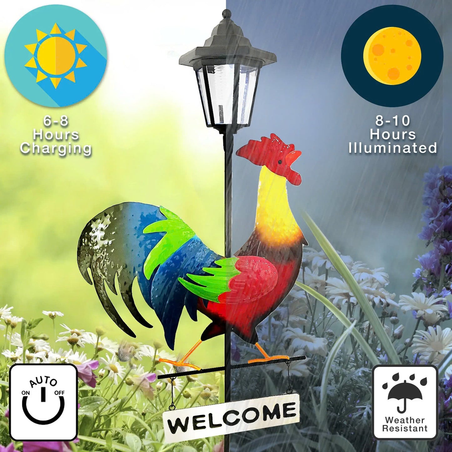 Rooster Welcome Sign Solar Stake Light $19.99 (Orignal Price $49.99)