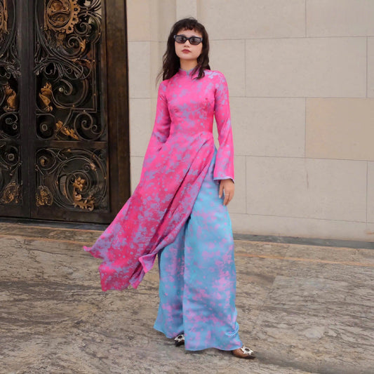 M210 áo + quần cùng chất - Áo dài dáng suông lụa tằm