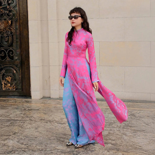 M210 áo + quần cùng chất - Áo dài dáng suông lụa tằm