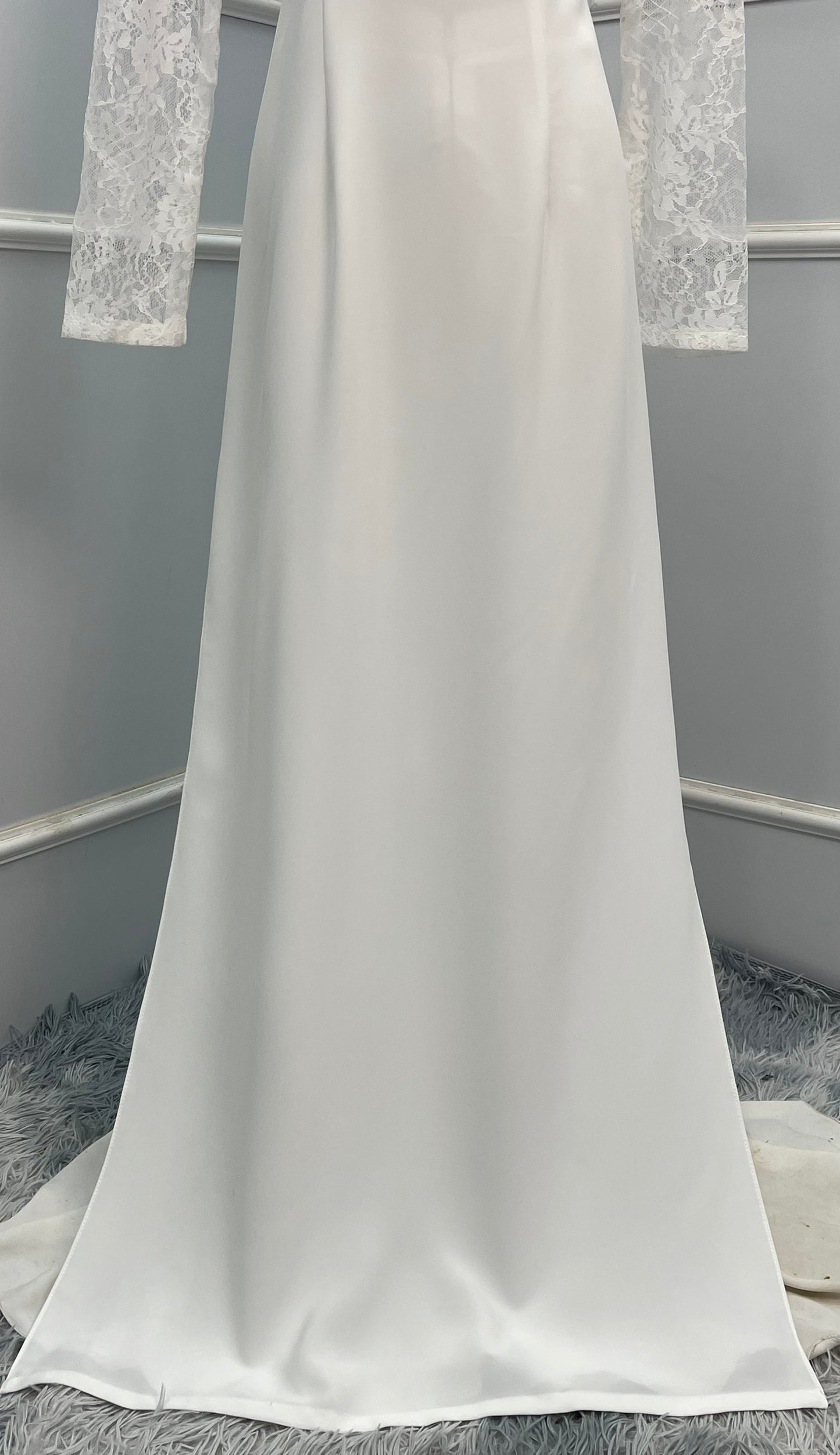 L1371 Áo only - Áo dài ren trắng lụa mỹ