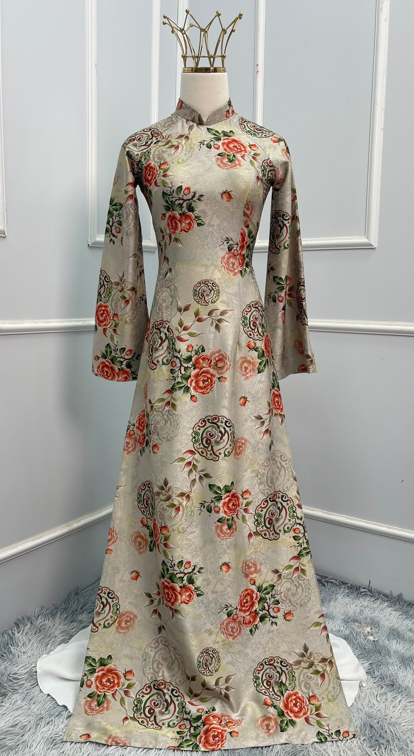T477 Áo only - Áo dài lụa phượng hoàng in hoạ tiết