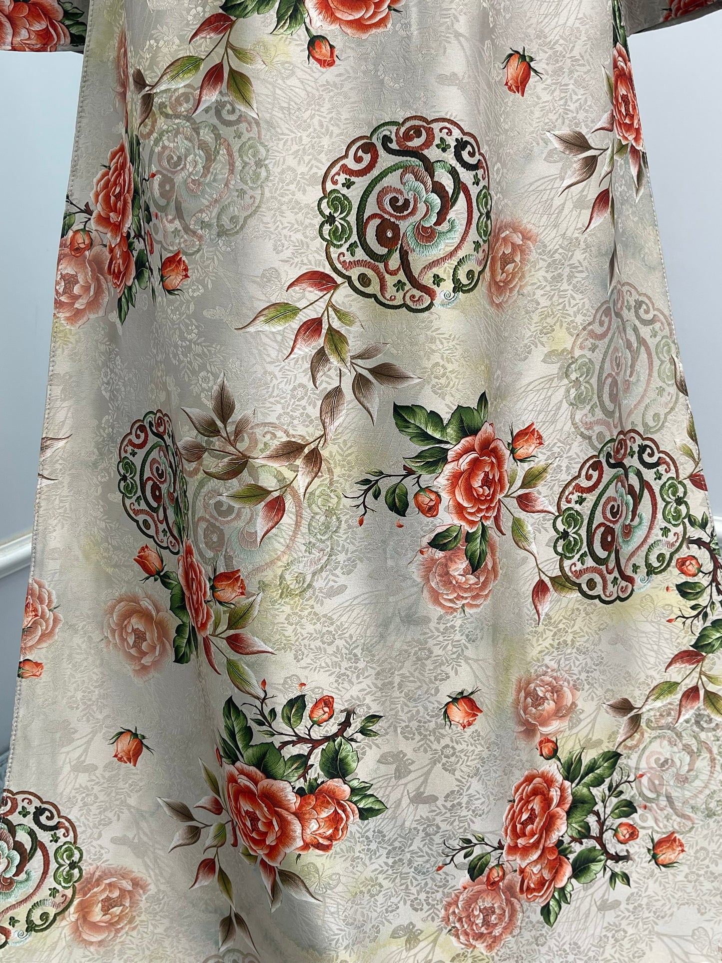 T477 Áo only - Áo dài lụa phượng hoàng in hoạ tiết