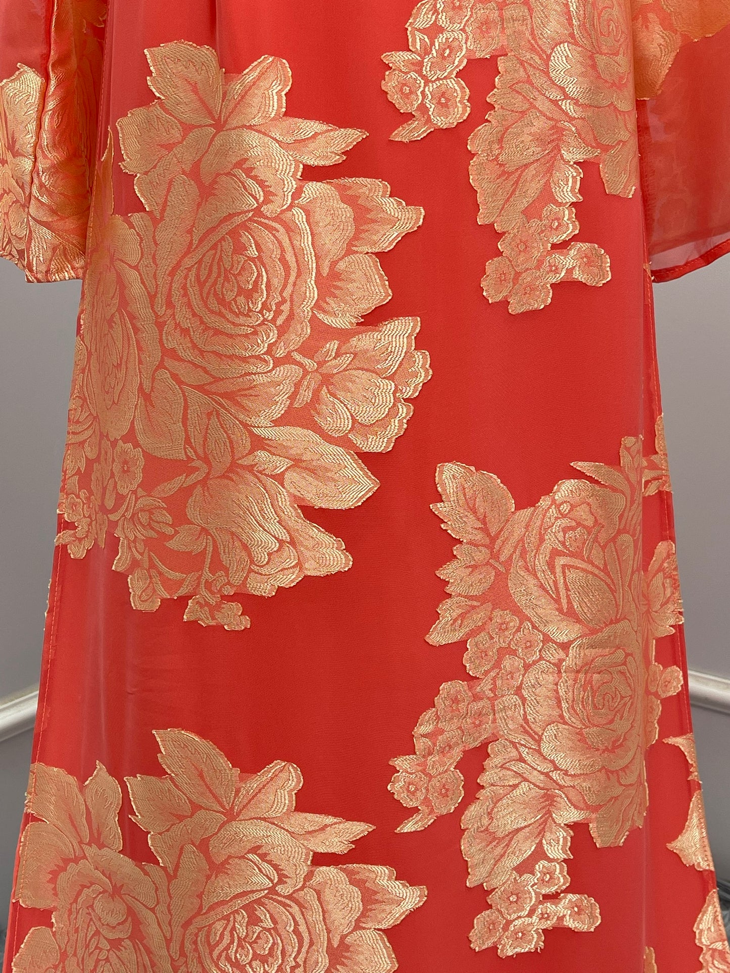 T478 Áo only - Áo dài tơ silk 4 tà hoa cam