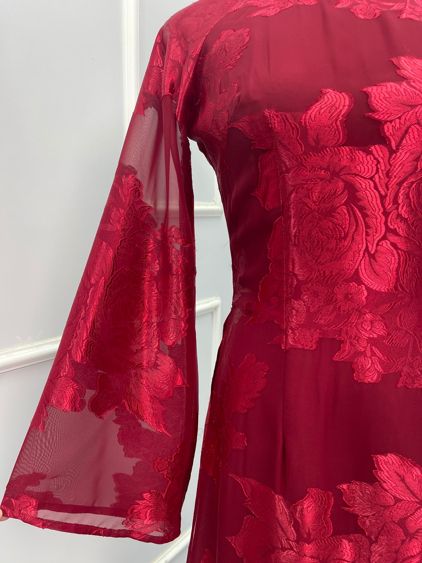 T482 Áo only - Áo dài tơ silk màu đỏ