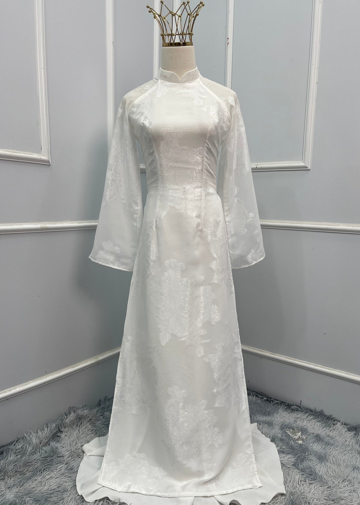 T480 Áo only - Áo dài tơ silk màu trắng