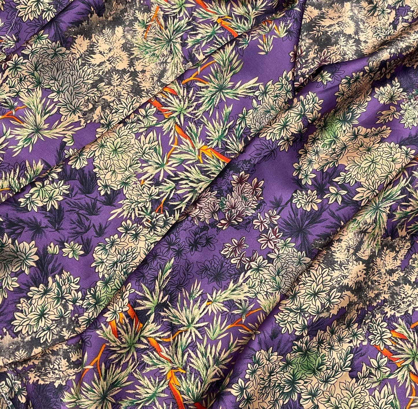 H133 Áo only - Áo dài lụa in hoa lá màu tím than