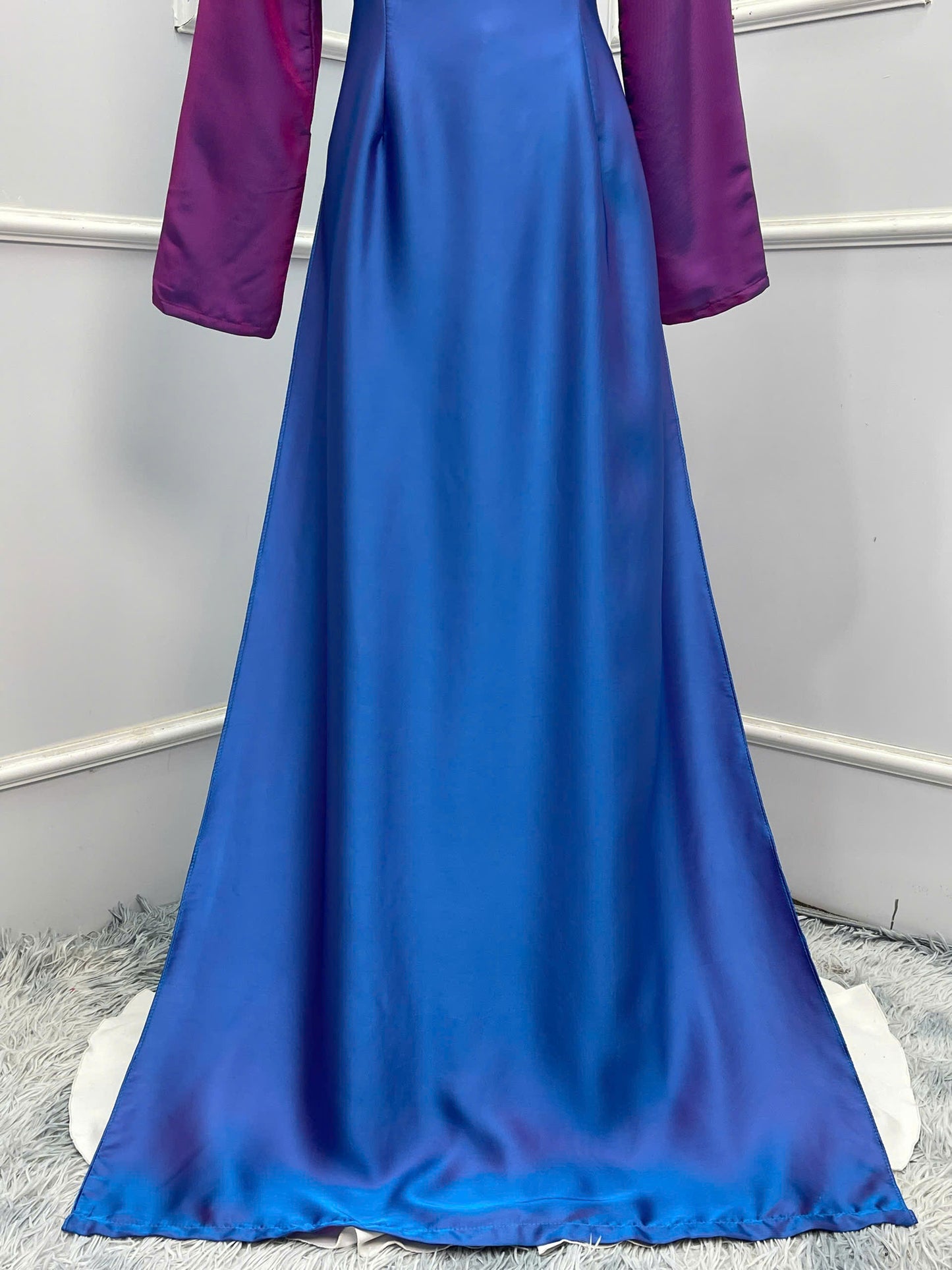 H146 Áo only - Áo dài lụa xanh tím than