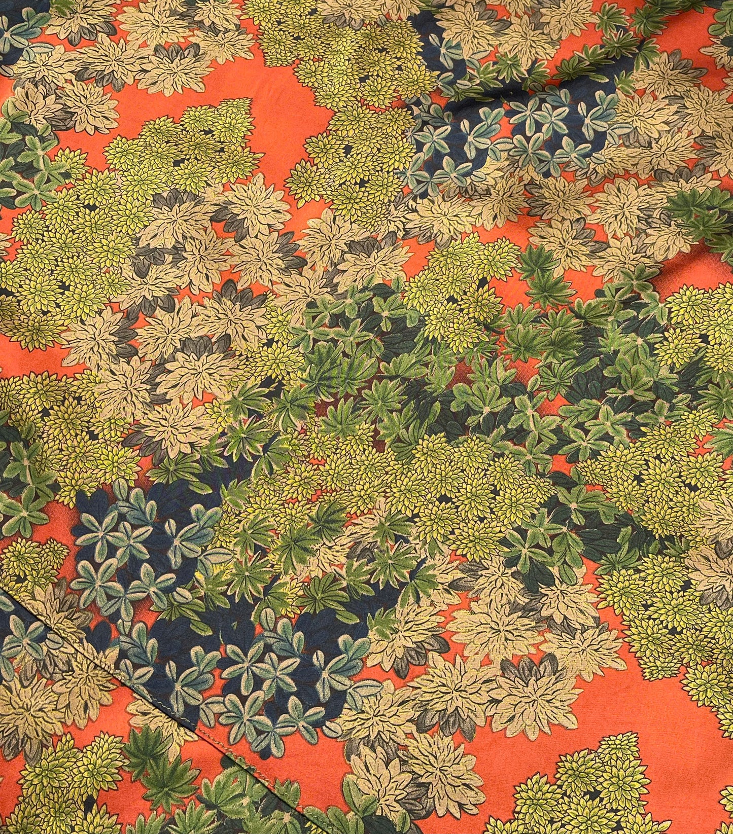 H148 Áo only -Áo dài lụa xanh cam họa tiết hoa