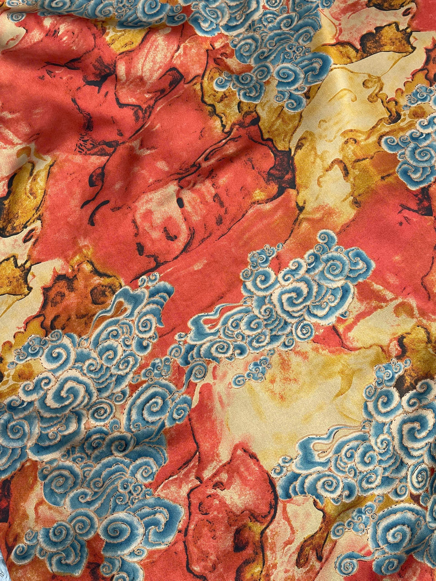 H152 1082 Áo only - Áo dài lụa đỏ họa tiết vân mây