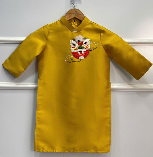 BT56 Áo only - Áo dài bé trai vải tafta màu vàng
