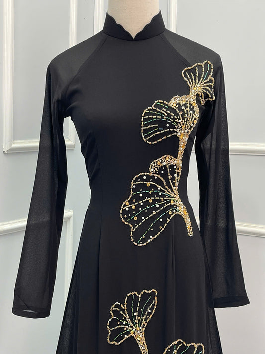 S206 1311 Áo only - Áo dài thiết kết đính đá màu đen