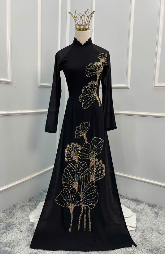 S206 1311 Áo only - Áo dài thiết kết đính đá màu đen