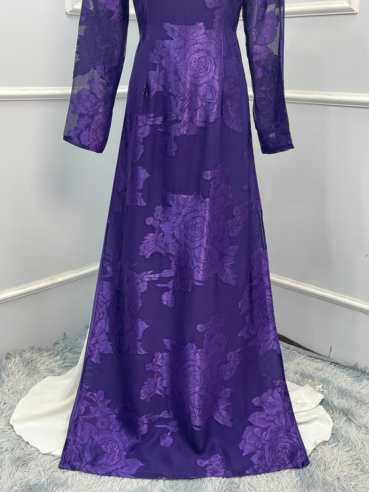 H211 1347 Áo only - Áo dài tơ silk màu tím