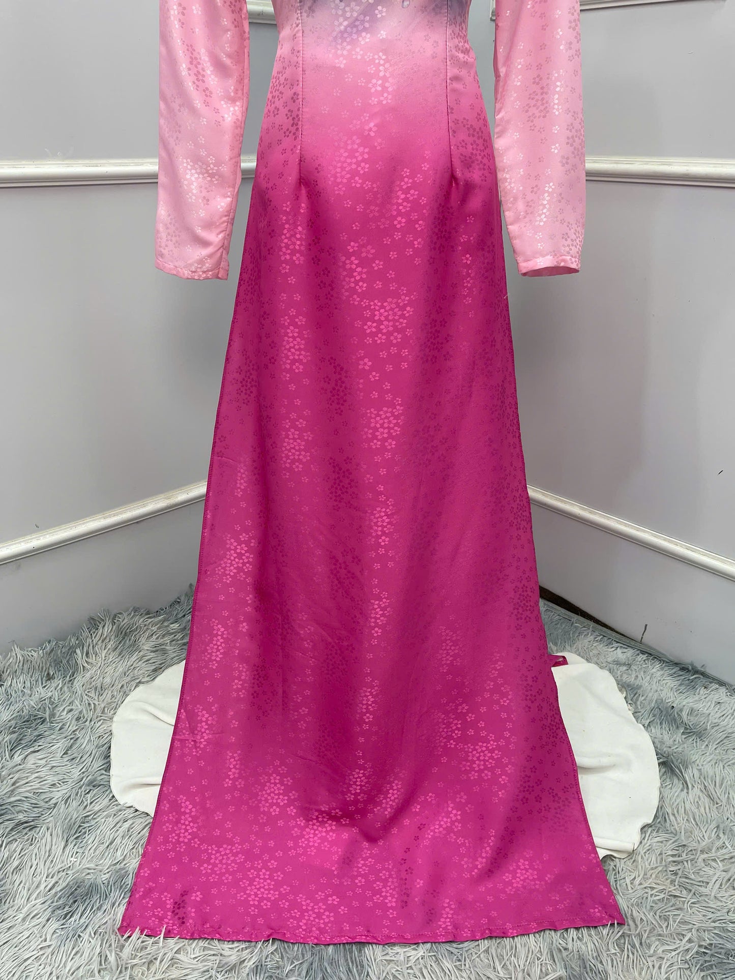 H246 1393 Áo only - Áo dài lụa hoa mai màu hồng