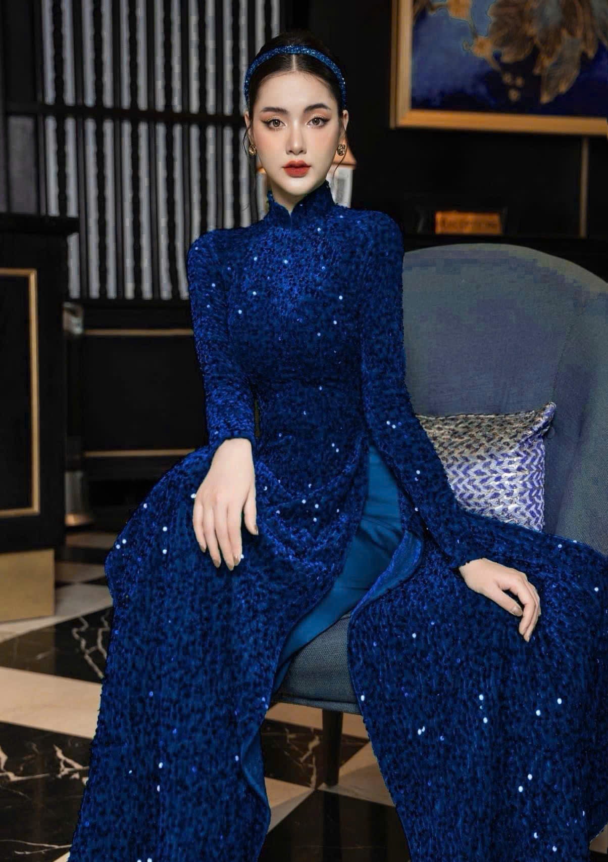 T615 Áo only - Áo dài kim sa màu coban