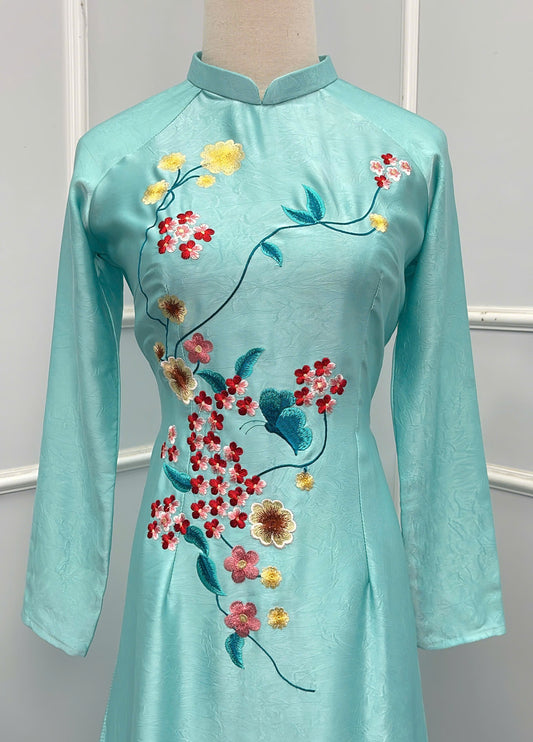 H230 1377 Áo+ quần - Áo dài lụa hà lan màu xanh ngọc